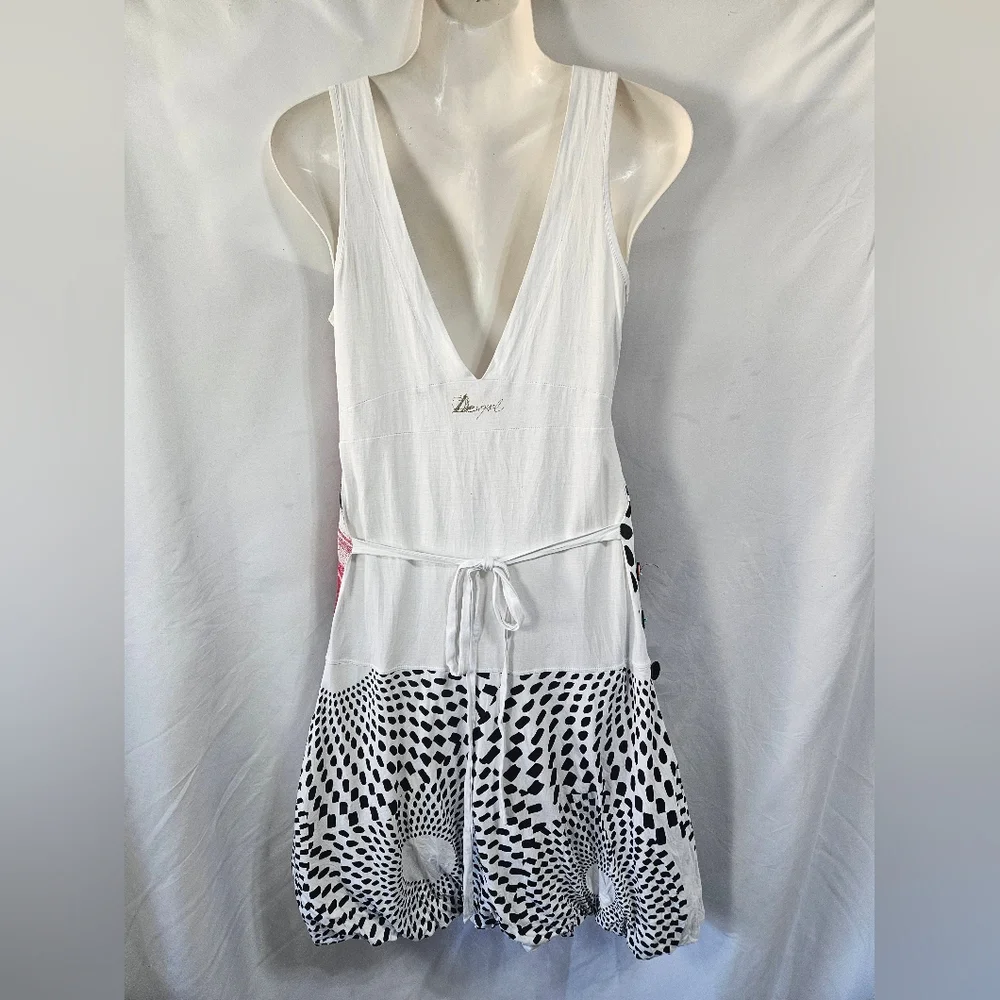 Desigual Patchwork Cotton Mini Dress Size 6 Boho Art Print Embroidered - Picture 5 of 11